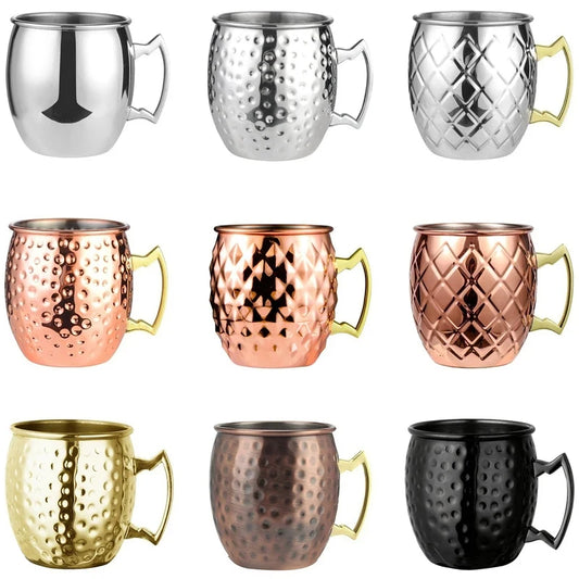 1pcs 550ml 18 Ounces Moscow Mule Mug Stainless Steel Hammered Copper Plated Beer Cup Coffee Cup Bar Drinkware