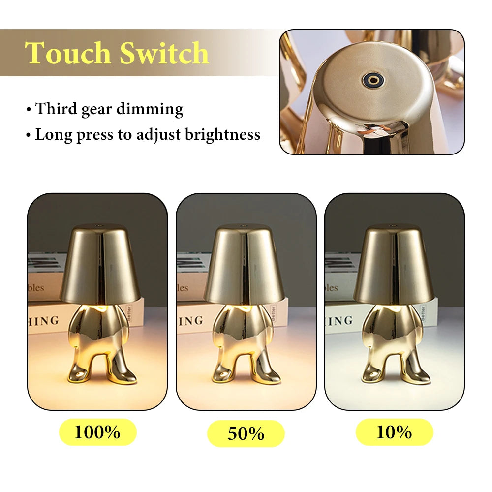 Italy Little Golden Man Table Lamp Touch Switch LED Night Light Coffee Shop Bar Bedroom Decor Reading Lamp Mother's Day Gift